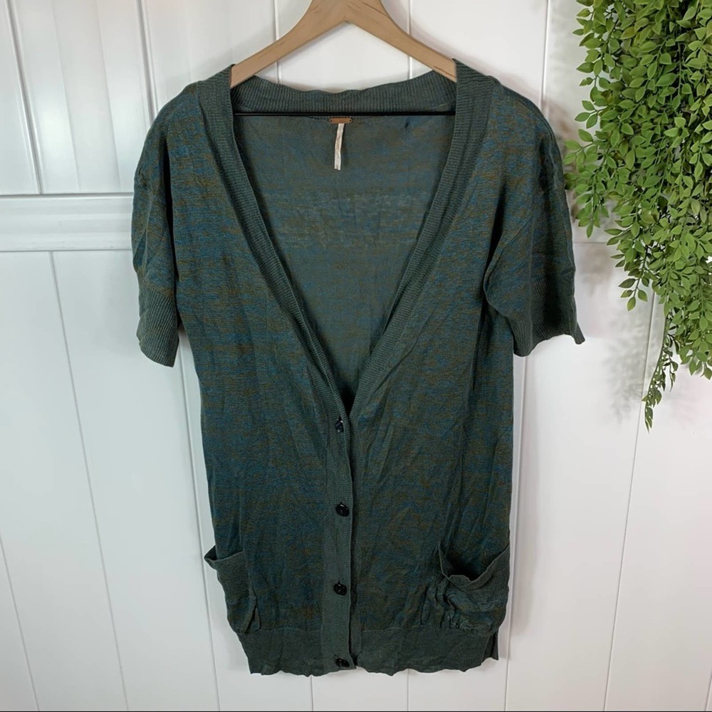 Free People Short Sleeve Button Cardigan Womens Size Large Linen